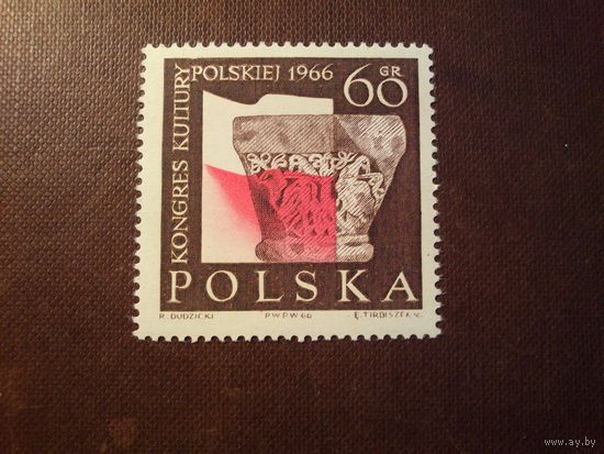 Польша 1966 г.Капитель романской колонны из Тынец и польский флаг./2а/
