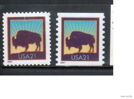 США-2001 (Мих.3437 BА+BС) , * (без клея) , Стандарт, Фауна, Бизон(одиночка), зубцовки