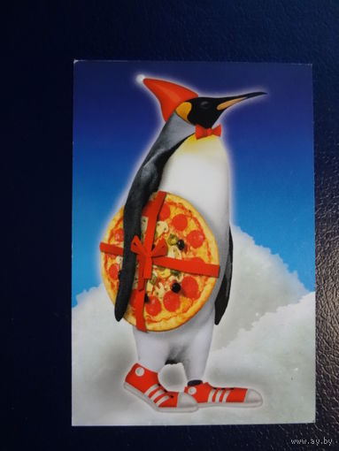 Календарик 2004 г.  Пингвин с пиццей.