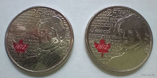 Канада, 25 центов 2013 (Война 1812 года, Лора Секорд, комплект 2 монеты)