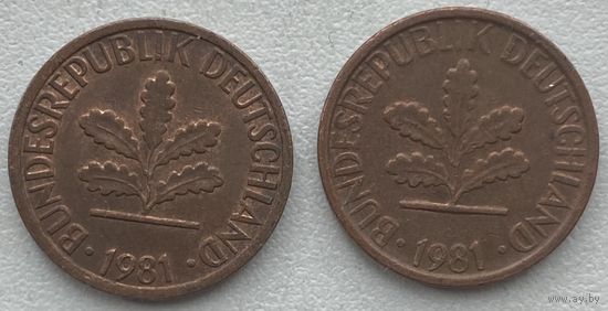 Германия 1 пфенниг 1981 г. F. Цена за 1 шт.