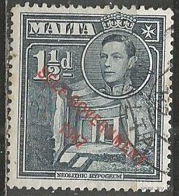 Мальта. Король Георг VI. Подземный храм. Надпечатка "Самоуправление". 1948г. Mi#202.