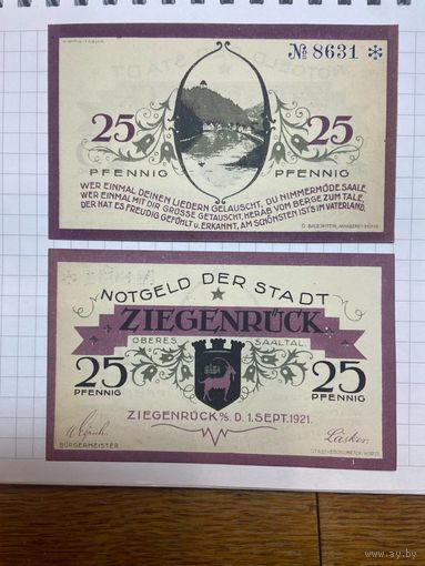 25 пфеннигов (нотгельды) г. Германия Зигенрюк-1201