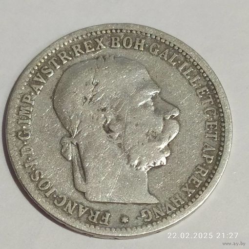 1 крона 1893 года. 835 пр.,Австрия . Франц Иосиф I.
