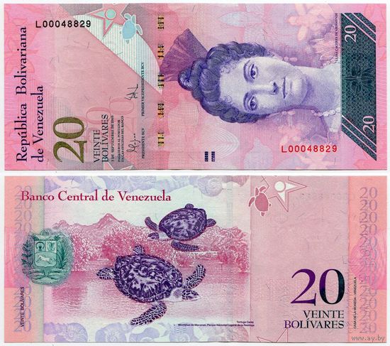 Венесуэла. 20 боливаров (образца 2009 года, P91d, UNC)