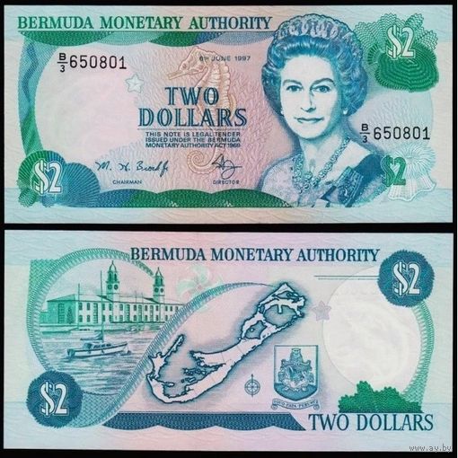Бермуды 2 доллара образца 1997 года UNC p40Ab серия В/3