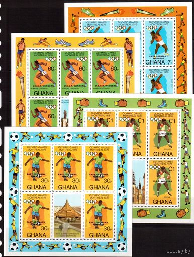 Гана-1976 (Мих.686-689) ** ,4 м/л,  Спорт,футбол, ОИ-1976