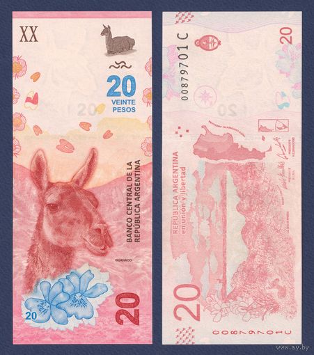 Аргентина, 20 песо 2017 г., P-361 (подпись 2), UNC