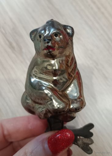 Елочные игрушки стекло медведь на прищепке, мишка. каталог