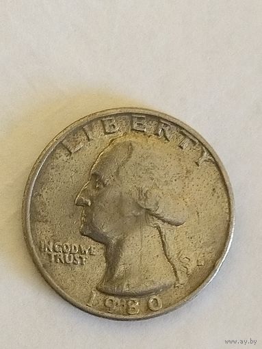Quarter Dollar LIBERTY 1980 года ( D ) перевертыш. с 1 рубля, без МЦ.