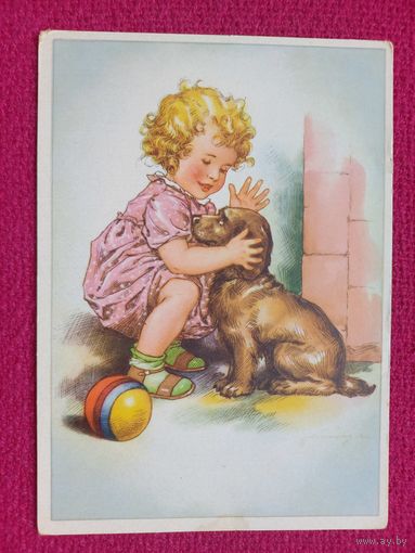Девочка со щенком. ГДР. Германия. Чистая. Кр1.