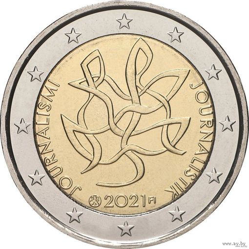 2 евро 2021 Финляндия Журналистика UNC из ролла
