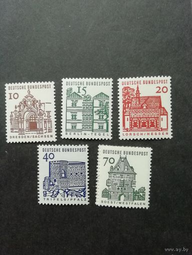 ФРГ 1965 Пять марок из серии "Стандарт. Архитектура" (чистые**) Мi.454-457,460 каталог 3.20 евро