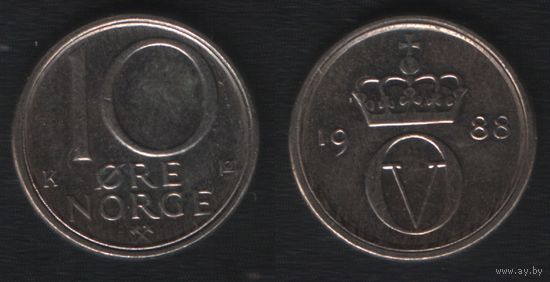 Норвегия km416 10 эре 1988 год (K) (_брак(h0(2(2 ярко выраженный двойной кант
