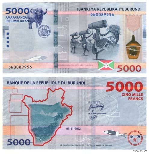Бурунди 5000 франков 2022 год UNC