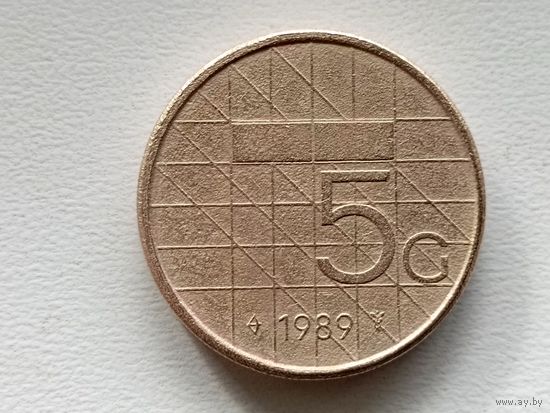 Нидерланды 5 гульденов, 1989г. (U-обм)