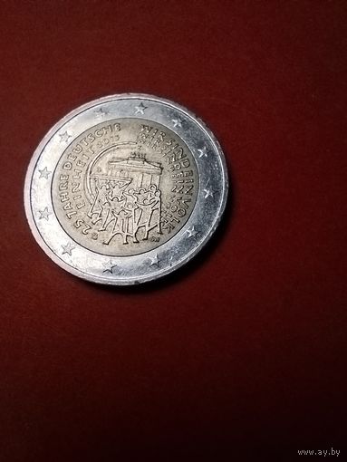 2 евро 2015 Германия. Юбилейные. 25 лет объединению Германии. С рубля. (06)