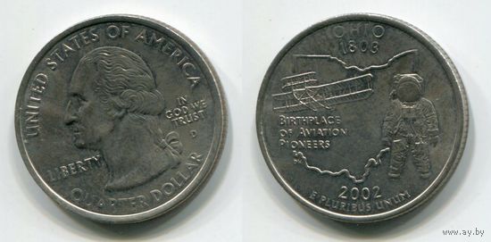 США. 25 центов (2002, Огайо, буква D, aUNC)