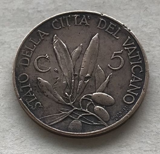 Ватикан 5 чентезимо 1931 Папа Пий XI бронза - самый мелкий номинал, нечастая!