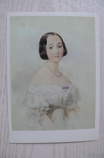 Соколов П., Портрет неизвестной в белом платье с рубиновой брошью; 1984.