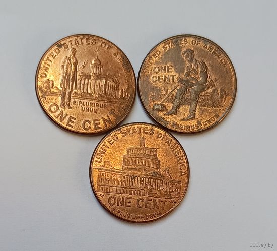 1 цент памятные монеты США 3 шт.