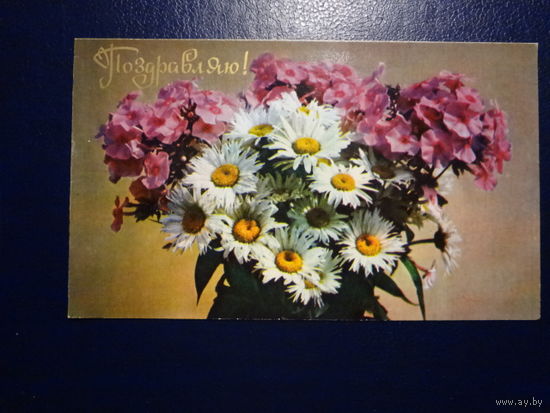 Поздравляю!  Цветы.  1974 г.  подписанная.  двойная.