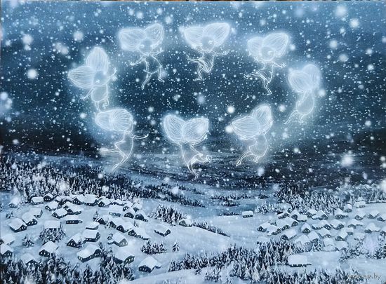 Открытка авторская Селина снежинки чистая