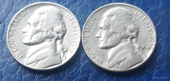 5 центов  1956 Р & D США Джеферсон 2 монеты
