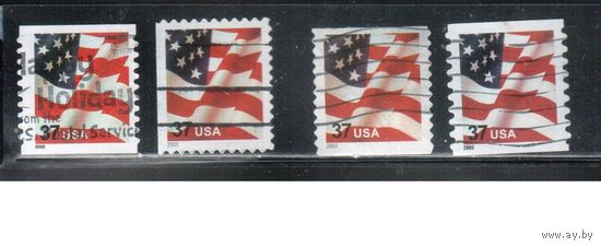 США-2002 (Мих.3595 I+II) ,  гаш., Стандарт, Флаг(одиночка), 2 выпуска(2002 и 2003 гг), зубцовки