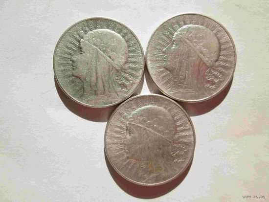 3 монеты по 5 злотых одним лотом