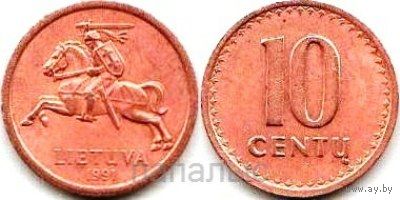 Литва 10 центов 1991