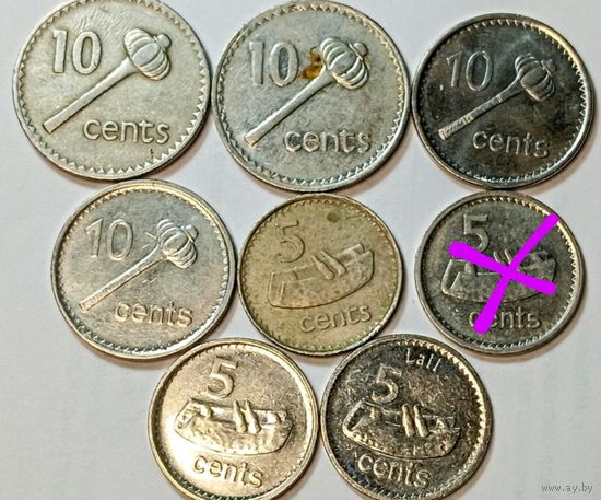 Фиджи 10 центов 1981 , 1990 , 2009 , 2010 года и 5 центов 1982  , 2010 , 2013 года .
