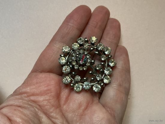 Брошь Ирисовое стекло Цветочная поляна Австрия 50-е Редкость