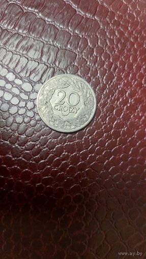 Монета 20 грошей 1923г. Польша. Хорошая!