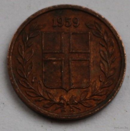 Исландия 1 эйре 1959 год, XF