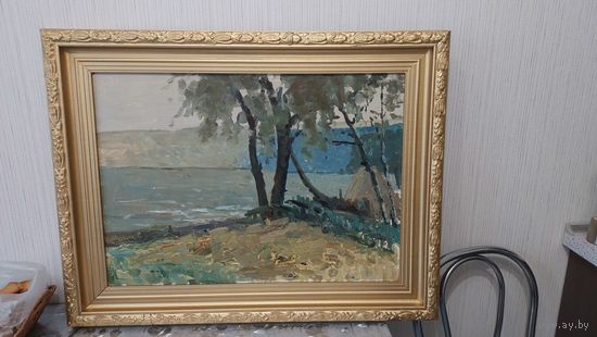 Довгялло Михаил Хрисанфович 1908-1978г (Член С/Х БССР) Советская живопись, картон масло 1960г "На берегу озера"