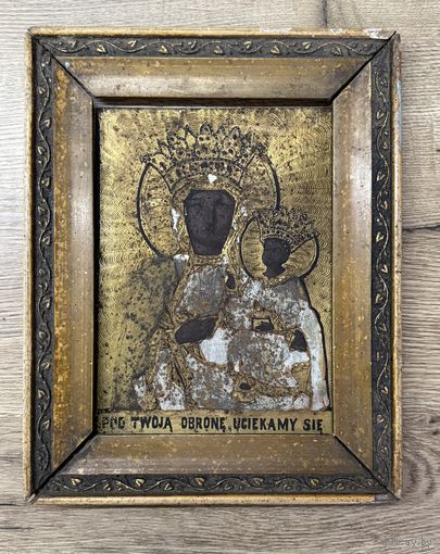 Старинная икона Ченстоховская Божией Матери на метале