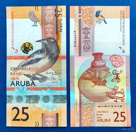 Аруба, 25 флоринов 2019 г., P-W22 (A, венесуэльский трупиал, кувшин), UNC