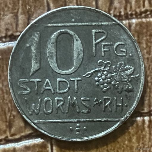 Монета 10 пфеннигов 1918 год. Вормс. Веймарская республика.