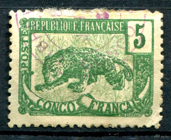 Французское Конго - 1901/07г. - пантера, 5 с - 1 марка - гашёная [Mi 33]. #4-W1-123-A-1