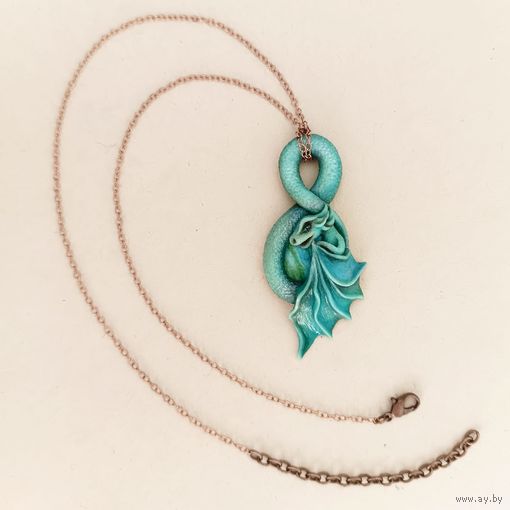 Дракон с натуральным амазонитом. Подвеска, ручная работа