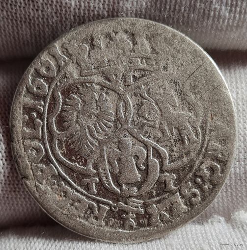 С РУБЛЯ! много лотов, 6 грошей шестак 1661 года, Ян Казимир
