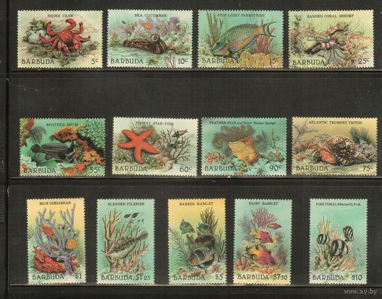 Барбуда-1987(Мих.,973-985) , **  , Морская  Фауна,Раковины, Рыбы, Крабы (полная серия)