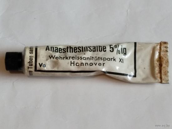 Старинный тюбик из под мази-Anaesthesinsalbe 5% ig.Wehrkreissanitatspark XI Hannover V.