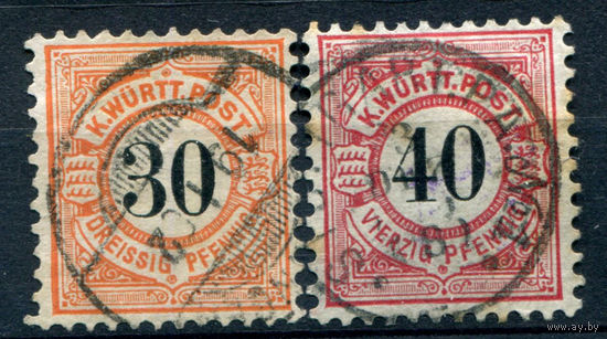 Королевство Вюртемберг - 1900г. - Цифры, 30-40 Pf - 2 марки - полная серия, гашёная [Mi 61-62]. #1-Wu-24-A-1