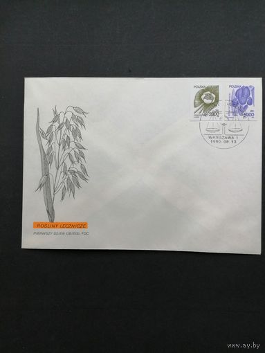 Польша 1990 КПД с полной серией марок "Лекарственные растения" (спецгашение) Mi.3277В-3278В каталог 2.00 евро