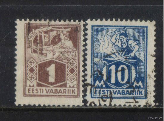 Эстония Респ 1922 Ремёсла Ткачиха Кузнец Стандарт #33А,39А