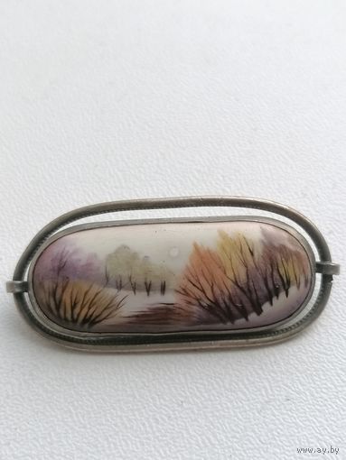 Брошь, Пейзажная финифть, торги с Рубля
