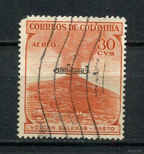 Колумбия - 1959/1960 - Вулкан 30С с надпечаткой UNIFICADO - [Mi.875] - 1 марка. Гашеная.  (Лот 24EF)-T7P6