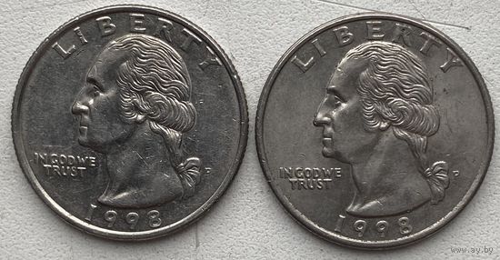США 25 центов (квотер) 1998 г. P. Цена за 1 шт.